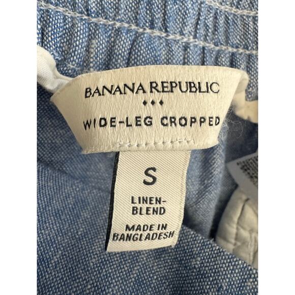 BR Factory Blue Chambray Linen Blend Wide Leg Cropped Pants S - Picture 7 of 7